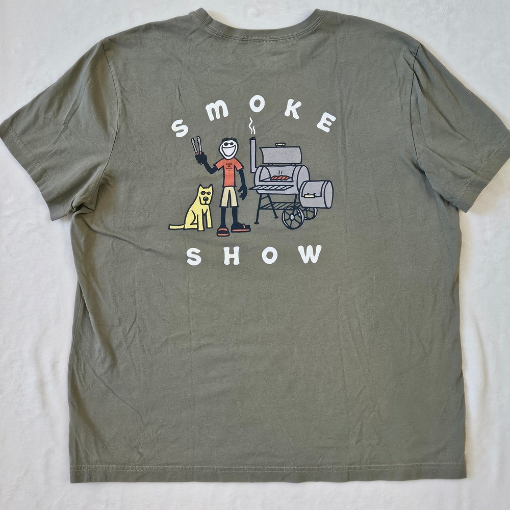 Life is Good Crusher Lite Smoke Show BBQ Grilling T-Shirt Mens XL Olive Green